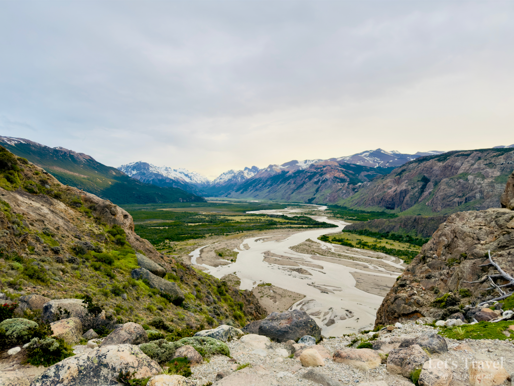 View over a braided river valley in Los Glaciares National Park near El Chaltén, Patagonia, Argentina.