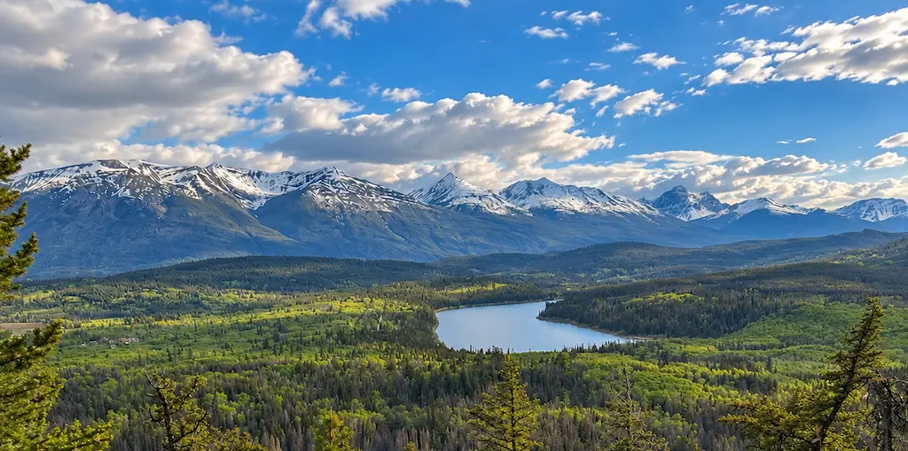 Mountain and lake view from Pyramid Bench Trail in Jasper National Park, Canada